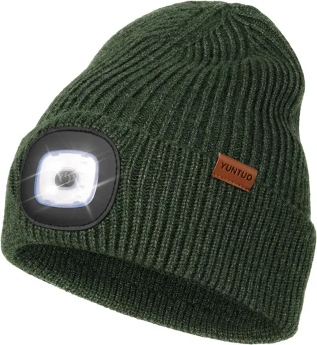 Vista 30 de Gorro LED con la luz, unisex, linterna frontal recargable por USB, gorro de punto de invierno, regalos para hombres, papá, esposo, él Azul Oscuro