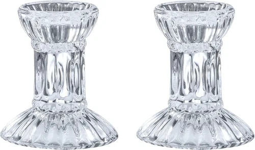 Vista 7 de Ner Mitzvah Juego de 2 portavelas de cristal de 3 pulgadas de alto para velas cónicas