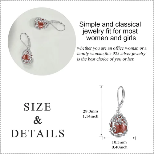 Vista 58 de Aretes colgantes con forma de lágrima de filigrana de piedra lunar de plata de ley 925 con cierre de palanca para mujer, regalos de joyería