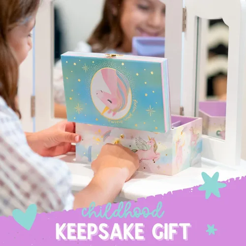 Vista 7 de Joyero musical de unicornio para niñas, caja de música de unicornio bailarín con espejo, regalos de unicornio para niñas pequeñas, cajas de joyería