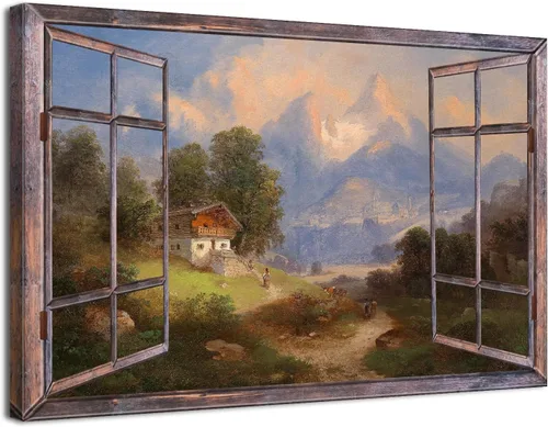 Vista 10 de Cuadro de pared con ventana de playa, paisaje oceánico, decoración de pared, paisaje costero, gaviota, impresiones en lienzo, pintura tropical