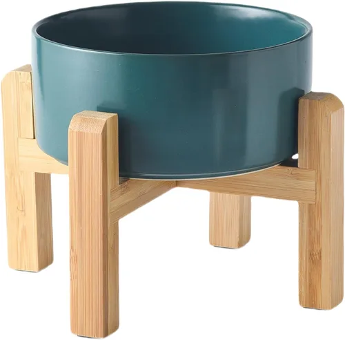 Vista 28 de Cuenco elevado de cerámica de 6 pulgadas para perros – Tazón de comida y agua para perros de 30 onzas con soporte elevado de bambú antideslizante