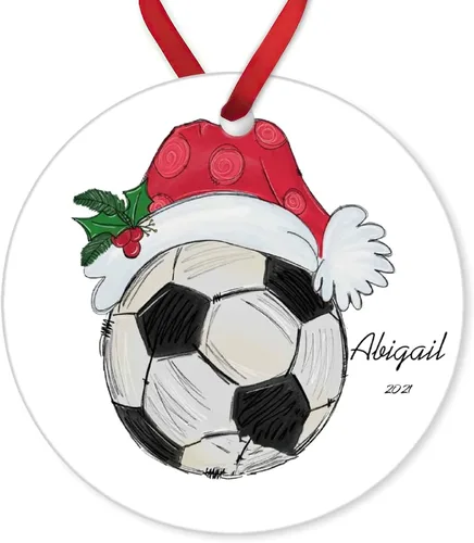 Vista 7 de N/A" Lindo niños adornos de Navidad 2021 para árbol de Navidad,Fútbol personalizado ornamento Baby Shower,Bebé primer regalo de Navidad Oranament