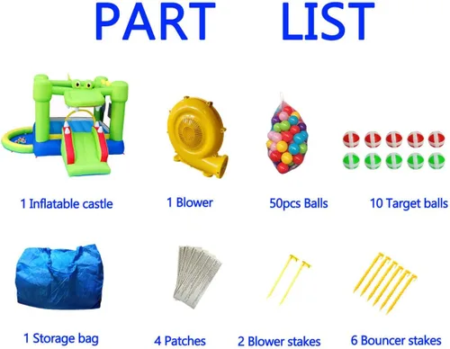 Vista 6 de Casa inflable con tobogán, castillo hinchable con soplador y casa de pelotas, juego de dos objetivos de dardos