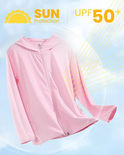 Vista 4 de Auranso Sudadera con capucha y cremallera para niños, UPF50+, protección solar, camisa refrescante