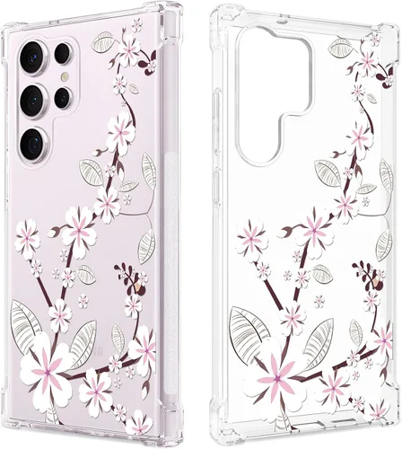 Vista 13 de FL-37 - Funda transparente floral para Galaxy S23 Ultra 5G para mujeres/niñas, bonita funda de teléfono para Samsung Galaxy S23 Ultra, diseño