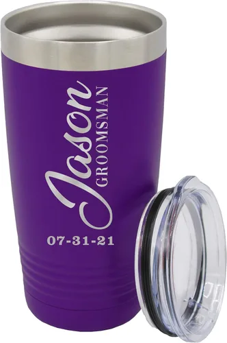 Vista 25 de Vaso de padrinos de boda grabado personalizado, taza de acero inoxidable aislada personalizada para padrino de boda, despedida de soltero, boda