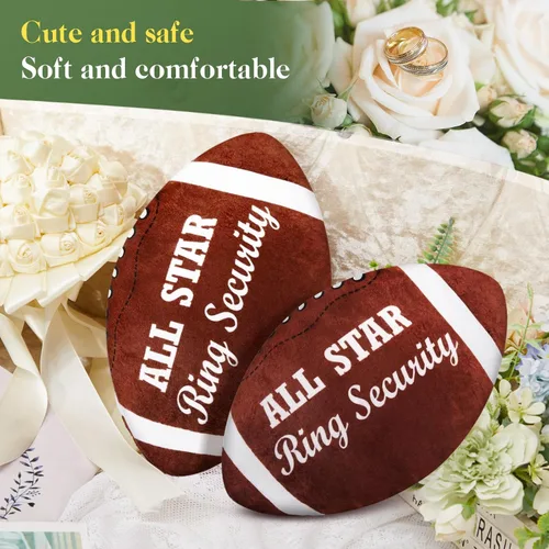 Vista 4 de Deekin 2 piezas de 12 pulgadas All Star Ring Bearer Football Plush Baby Football Stuffed Fluffy Toddler Thank You Regalo de boda para niños y niñas