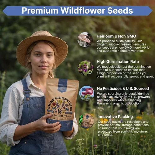 Vista 6 de Organo Republic Mezcla de 16 semillas de flores silvestres perennes para interiores y exteriores, más de 25,000 semillas de jardín de flores