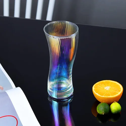 Vista 4 de Joeyan Vasos de cóctel de jugo de agua, cristalería estilo origami, vaso alto ondulado, moderno vaso de vidrio acanalado para té helado, café