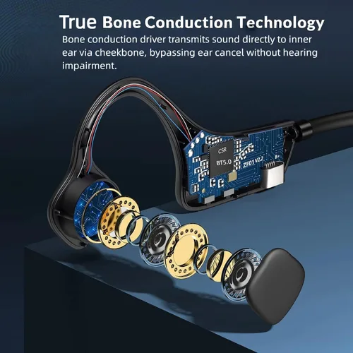 Vista 3 de Auriculares de Conducción Ósea YouthWhisper Bluetooth, Auriculares de Oreja Abierta con Micrófono, Conexión Inalámbrica Multipunto, Resistente al
