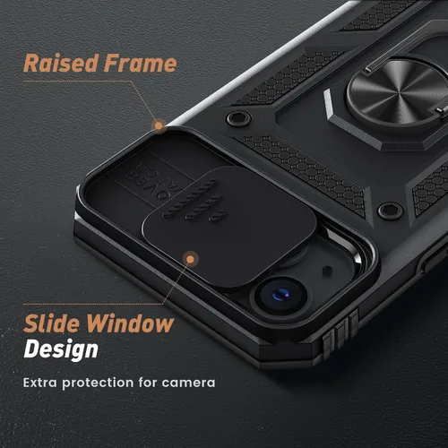 Vista 3 de Goton Funda para iPhone 14 Plus con Protector de Pantalla - Funda con Cubierta Deslizante para Cámara con Soporte de Anillo, Resistente de Grado