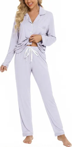 Vista 7 de Leikar Button Up Pajamas For Women Long Sleeve Viscose Soft Pjs Lounge bean paste