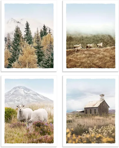 Vista 10 de Imágenes de paisajes de la naturaleza, arte para pared, bosque brumoso, árbol, montaña, animales salvajes, ciervos, lago, escena, obra de arte