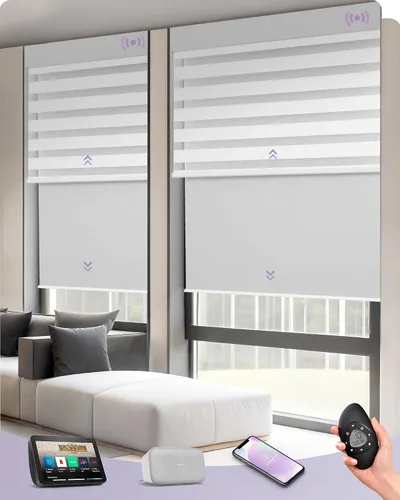 Vista 11 de Graywind Persianas dobles motorizadas para ventanas, persianas dobles inteligentes opacas y filtrantes de luz, persianas motorizadas con control