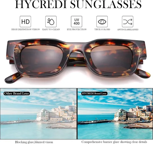Vista 4 de Hycredi Gafas de sol rectangulares gruesas para mujeres y hombres, lentes de sol polarizados cuadrados gruesos y retro de los años 90, protección