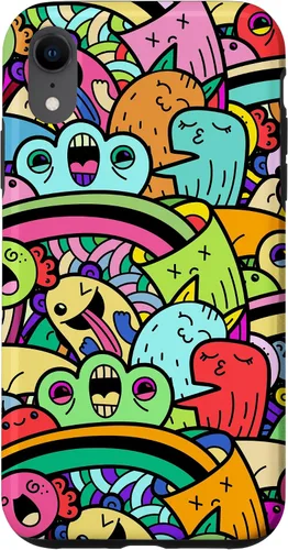 Vista 24 de iPhone 13 Monster Doodle Street Art Pattern, divertido estuche de estilo urbano