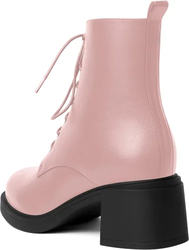 Vista 42 de ROSERWISH Botas altas de tacón bajo y grueso para mujer, con cordones, cómodas, modernas, con puntera redonda, de 2.5 pulgadas
