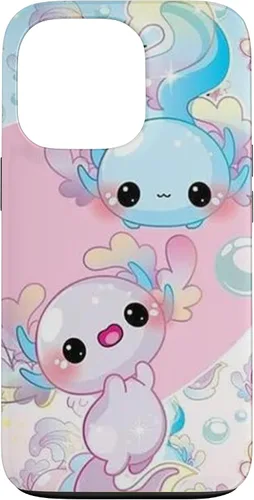 Vista 10 de Linda funda Kawaii Axolotl azul y rosa para iPhone 17
