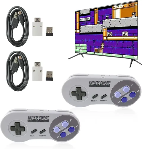 Vista 7 de 2 controladores inalámbricos para SNES Classic Edition MiniNES Classic Edition Gamepad con receptor inalámbrico USB compatible con interruptor
