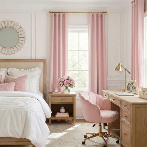 Vista 7 de INOVADAY Cortinas 100% opacas para dormitorio, cortinas opacas de color rosa bebé de 90 pulgadas de largo, cortinas opacas de lino con anillos