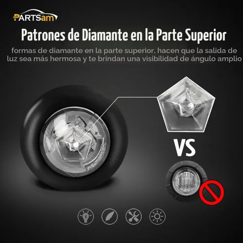 Vista 4 de Partsam - 10 piezas de luces LED de 3/4 pulg. ámbares para lado, luces de señalización aprobadas por DOT con lente transparente, luces tipo bala