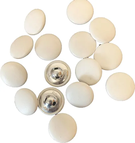 Vista 31 de Heyiwell 30 botones redondos cubiertos de cuero con vástago de metal, para vestidos de novia, camisas, vestidos, manualidades de costura (beige, mm)