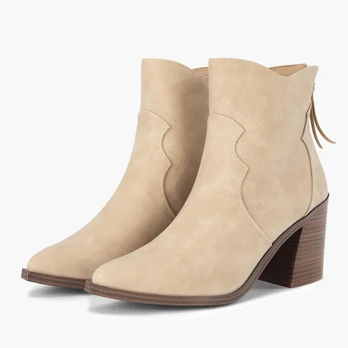 Vista 5 de Coutgo Botines occidentales para mujer, con puntera puntiaguda, tacón medio, apilado, con cremallera