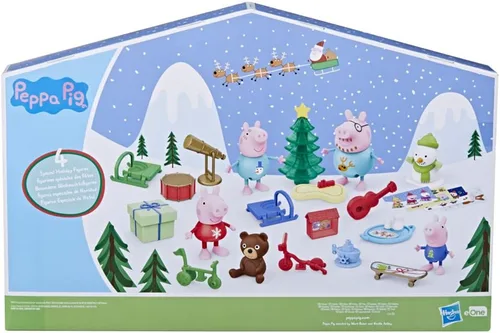 Vista 4 de Peppa Pig Peppa's - Calendario de Adviento para niños, contiene 24 juguetes sorpresa, 4 figuras familiares de Peppa Pig navideños; a partir de 3 años