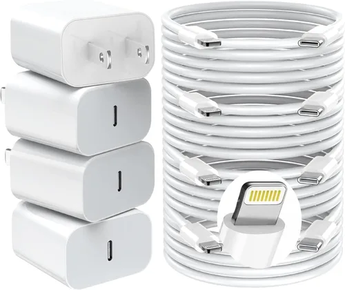 Vista 8 de Cargador de iPhone de carga rápida, cargador de pared USB C de 20 W PD de 4 unidades con cable de carga rápida de 1.8 m - Cargador rápido
