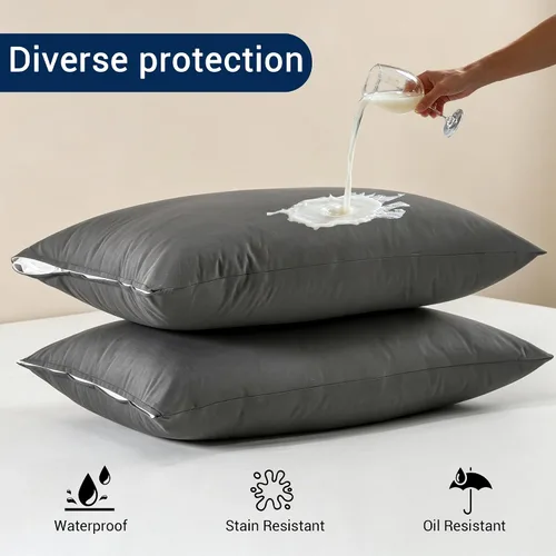Vista 2 de Juego de 2 protectores de almohada ultra suaves impermeables, de tamaño estándar, transpirables y silenciosos, fundas a prueba de sudor y aceite
