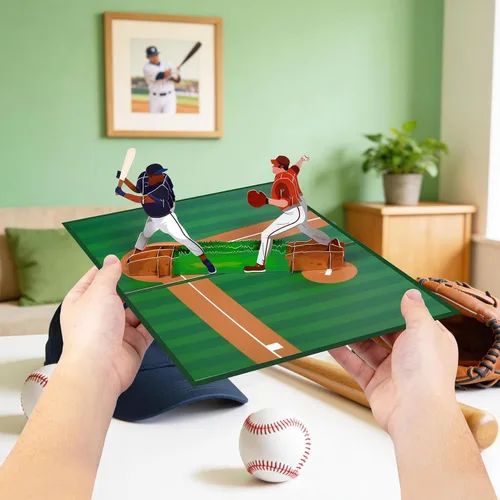 Vista 9 de GREETING ART Tarjeta desplegable de béisbol, tarjetas de cumpleaños de béisbol, tarjeta del día del padre, tarjetas de felicitación deportivas