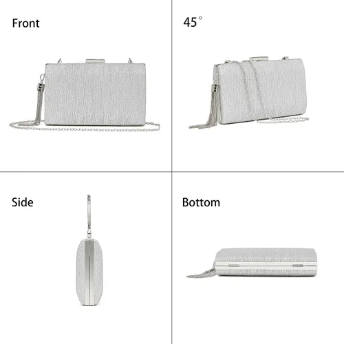 Vista 3 de Elegante bolso de noche para mujer, con cadena con flecos, bolso cruzado para fiesta, boda