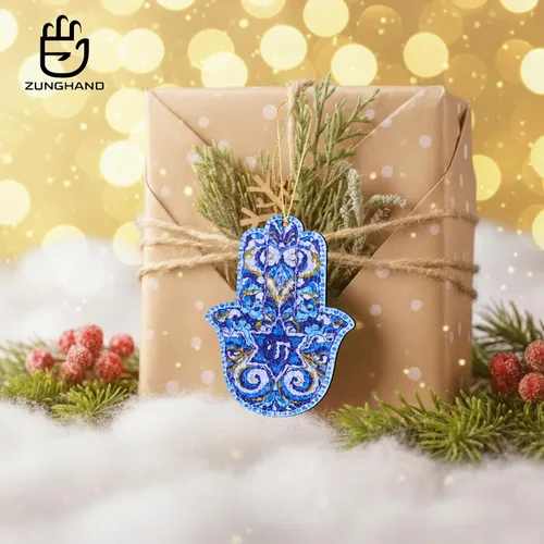 Vista 8 de Adorno de mano de Hamsa, regalo de Judaica, estrella de David Hanukkah, decoración de pared de Hamsa, regalos de Hanukkah, adorno para automóvil