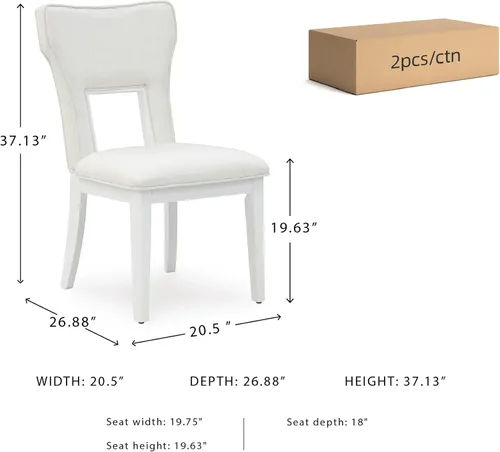 Vista 3 de Signature Design by Ashley Chalanna - Silla de comedor, juego de 2, respaldo moderno con corte glamuroso, marco de madera maciza con asiento Blanco