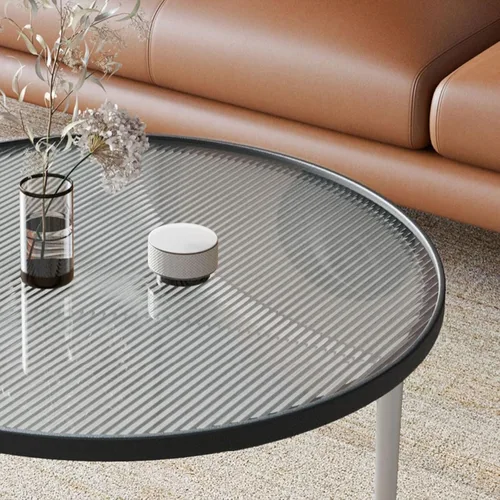 Vista 5 de Furniture Coffee Table - with Inset Tempered Glass Top and Metal Frame & Legs - Low Circle Minimalist Center Table Home Decor, Tea/Sofa/End Round