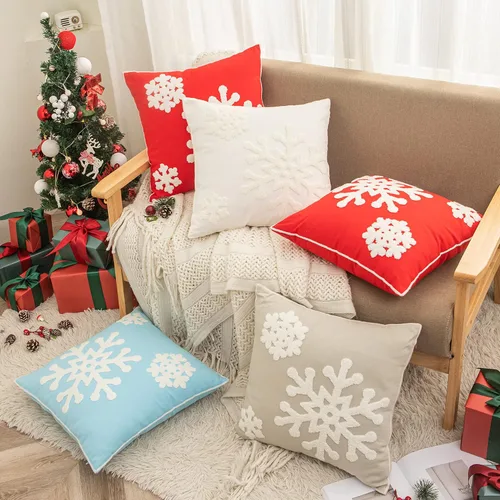 Vista 9 de 18 x 18 pulgadas, funda de almohada de algodón con diseño de bendición navideña para cama, sofá, automóvil, fundas de almohada bordadas con copos