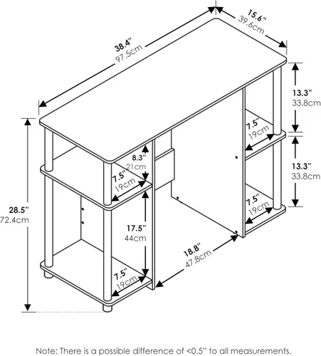 Vista 3 de Furinno Jaya - Escritorio de estudio para computadora, americano/acero inoxidable