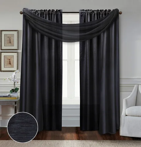 Vista 4 de Doli Sheer - Panel de cortina con filtro de luz para ventana de dormitorio (solo bufanda transparente, negro)