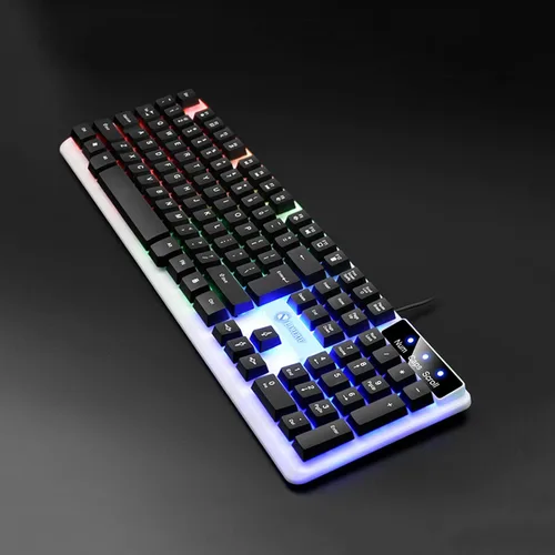 Vista 5 de Teclado y mouse para juegos con cable, teclado mecánico luminoso con sensación de mano, teclado portátil iluminado para computadora, computadora