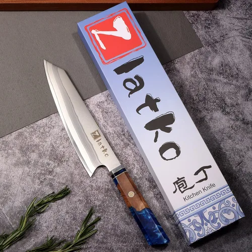 Vista 7 de Zlatko Cuchillo de chef de 8 pulgadas, cuchillo de cocina japonés de damasco, acero VG10 Acero inoxidable de alto carbono, cuchillo de chef ultra