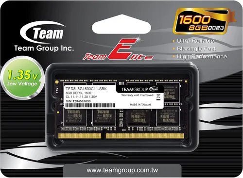 Vista 3 de TEAMGROUP Elite DDR3L 8GB Single 1600MHz PC3-12800 CL11 Unbuffered Non-ECC 1.35V SODIMM 204-Pin Laptop Computadora Portátil PC Módulo de memoria RAM