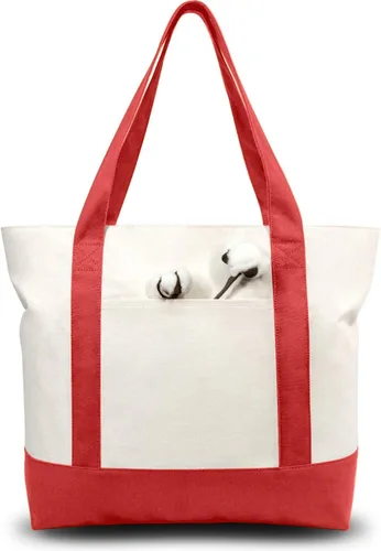 Vista 41 de TOPDesign Paquete de 1 bolsa de lona con bolsillo externo, bolsa de compras reutilizable para comestibles, cierre de cremallera superior, artículos