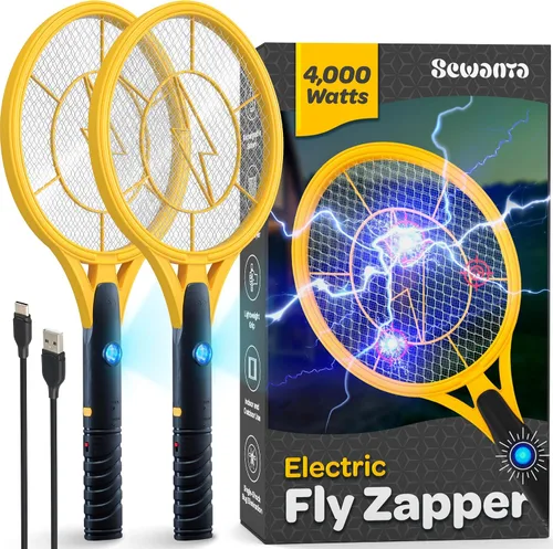 Vista 10 de Raqueta Matamoscas Eléctrica de Mano Zapeador de Insectos para Interiores/Exteriores - Potente 1500 Voltios Instantáneo Moscas/Insectos y Mosquitos