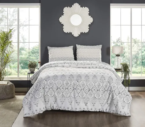 Vista 2 de Beatrice Home Fashions Chennai - Juego de edredón de chenilla de algodón de 3 piezas, tamaño Queen, color blanco y negro
