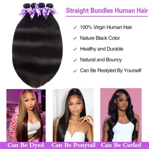 Vista 5 de Extensiones de cabello humano lacio 100% sin procesar de 22, 24, 26, 28 pulgadas, extensiones de cabello humano virgen brasileño, color natural
