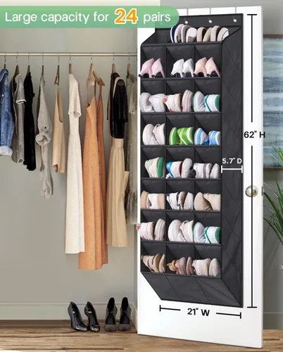 Vista 2 de AOODA 24 pares de organizadores de zapatos para armario, bolsillos profundos, zapatero colgante grande para puerta, soporte para zapatos de 8