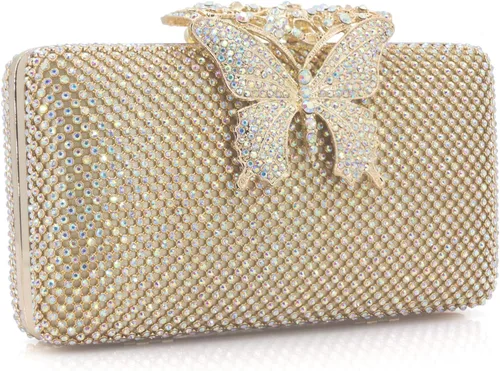 Vista 2 de Dexmay - Bolso de noche para mujer con cierre de mariposa y diamantes de imitación