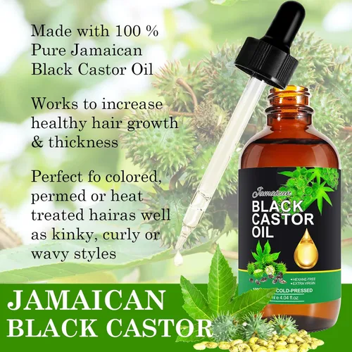 Vista 3 de NIFEISHI Aceite de ricino negro jamaicano orgánico prensado en frío botella de vidrio, 4.04 fl oz