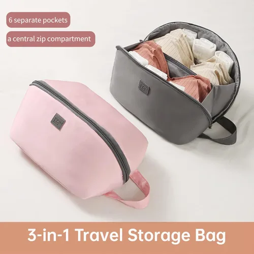 Vista 2 de Bolsa organizadora de ropa interior de viaje, bolsa de almacenamiento de ropa interior con forro, bolsa de almacenamiento de cubo de embalaje grande